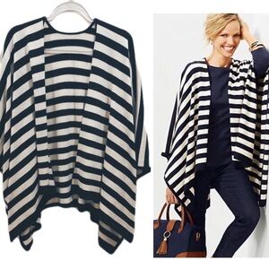 Talbots Women’s Nautical Blue & White Sweater Shawl Shrug Poncho O/S